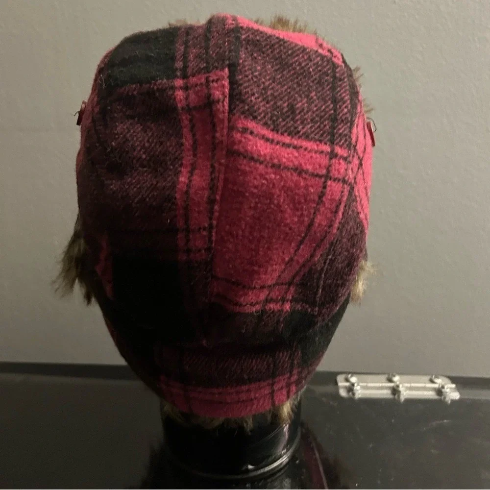 Black Canyon Outfitters Hat Womens OSFA Pink Plaid Mall Cyber Goth Emo Faux Fur